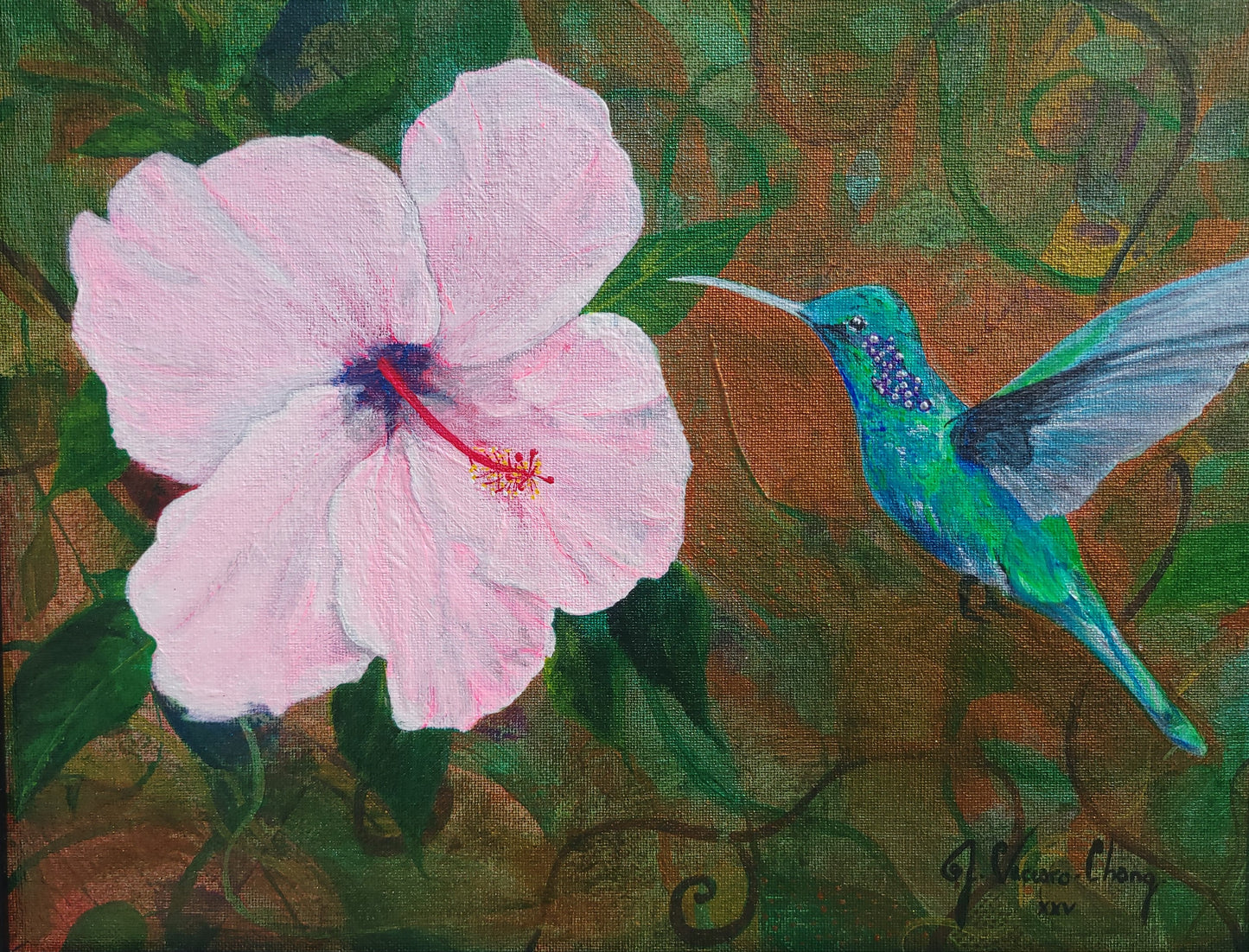 "HUMMINGBIRD & HIBISCUS"--Original Painting